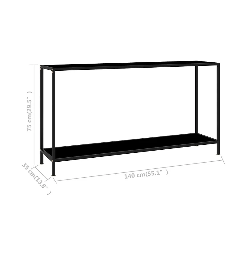 Console Table Black 55.1"x13.8"x29.5" Tempered Glass