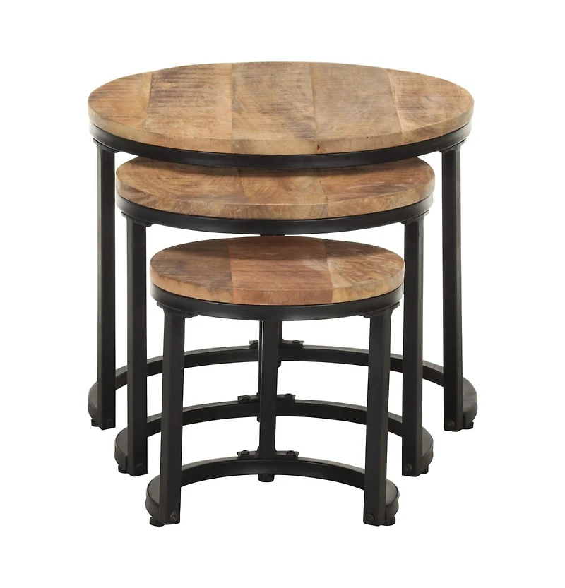 Side Tables 3 pcs Rough Mango Wood