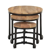 Side Tables 3 pcs Rough Mango Wood