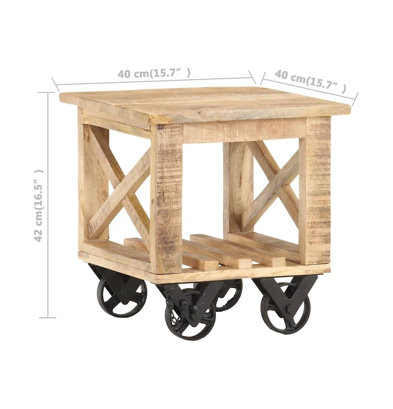 Side Table with Wheels 15.7"x15.7"x16.5" Rough Mango Wood