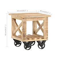 Side Table with Wheels 15.7"x15.7"x16.5" Rough Mango Wood