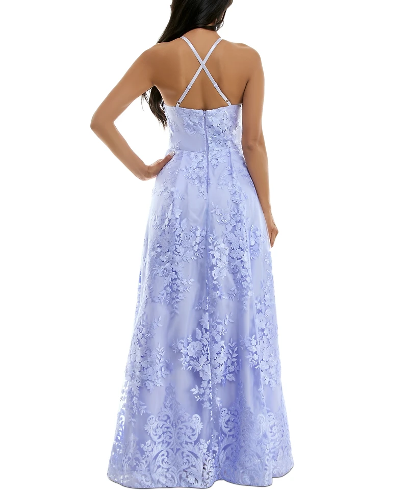 Bcx Juniors' Floral Embroidered Gown, Created for Macy's