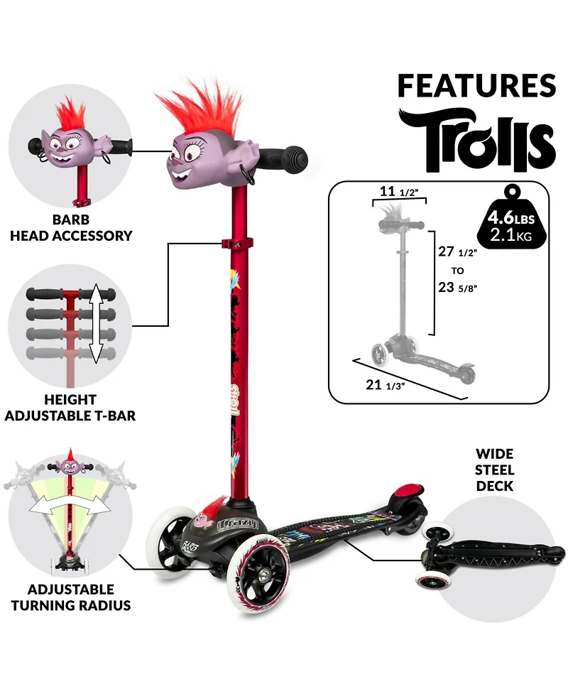 Crazy Skates Trolls Kick Scooter For Kids By Featuring Poppy Or Barb From The World Tour Movie (Size: One Size)