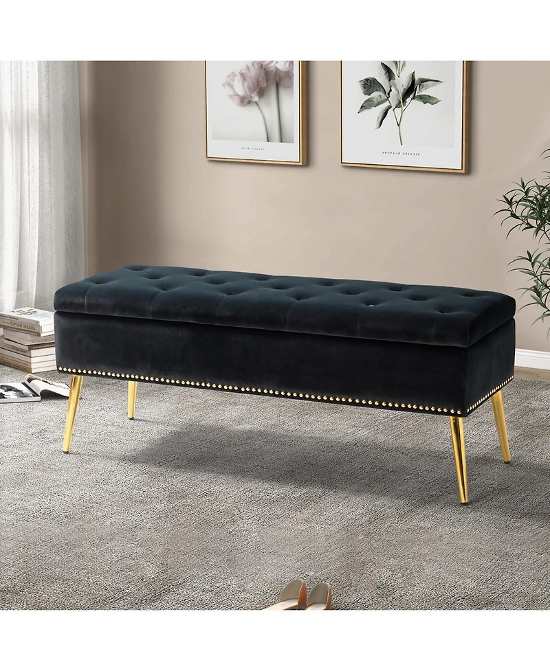 Modern Velvet Storage Ottoman Bench for Living Room Dining