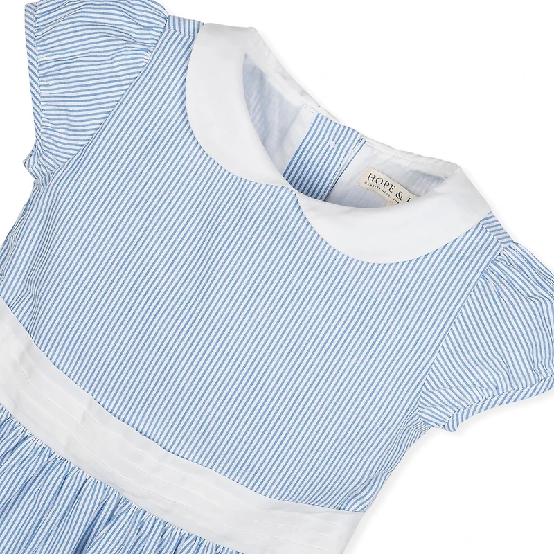 Hope & Henry Girls' Short Sleeve Seersucker Dress with Peter Pan Collar