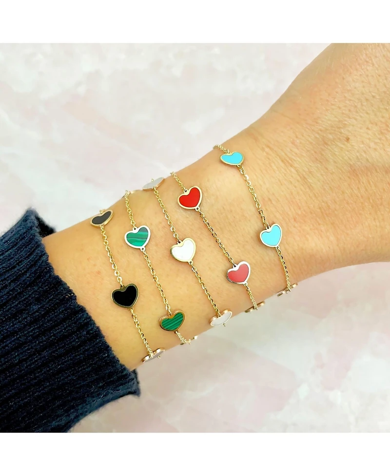 The Lovery Mother of Pearl Heart Station Bracelet 14K Gold