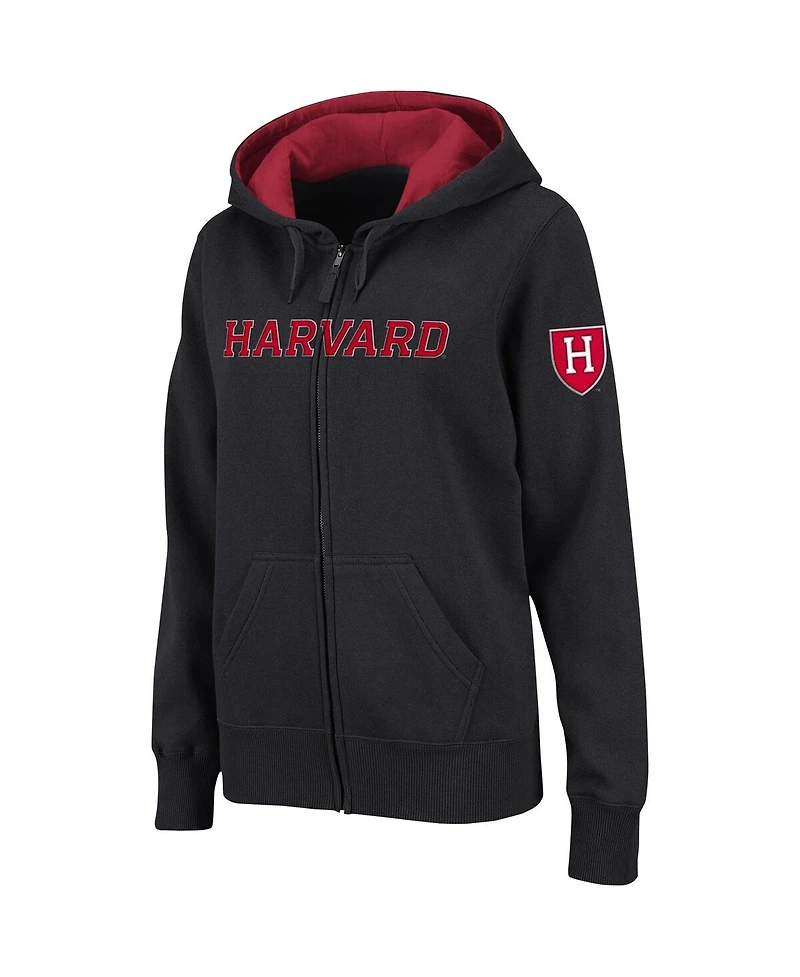 Women's Colosseum Black Harvard Crimson Arched Name Full-Zip Hoodie