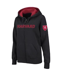 Women's Colosseum Black Harvard Crimson Arched Name Full-Zip Hoodie