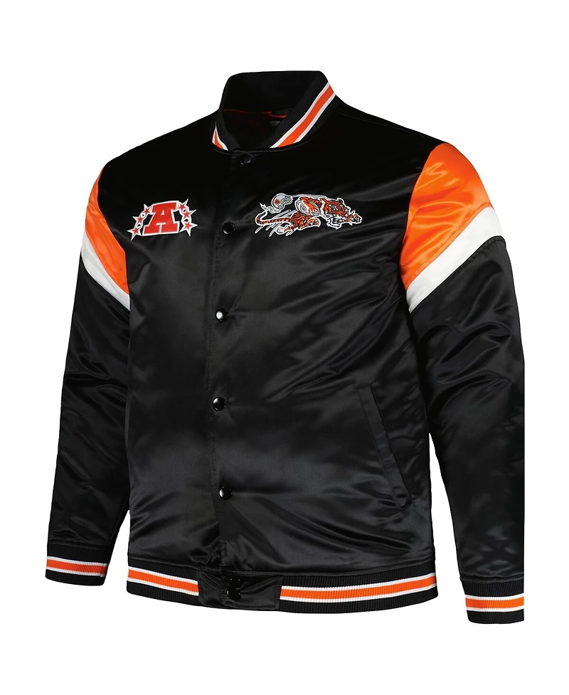 Men's Mitchell & Ness Black Distressed Cincinnati Bengals Big and Tall Satin Full-Snap Jacket