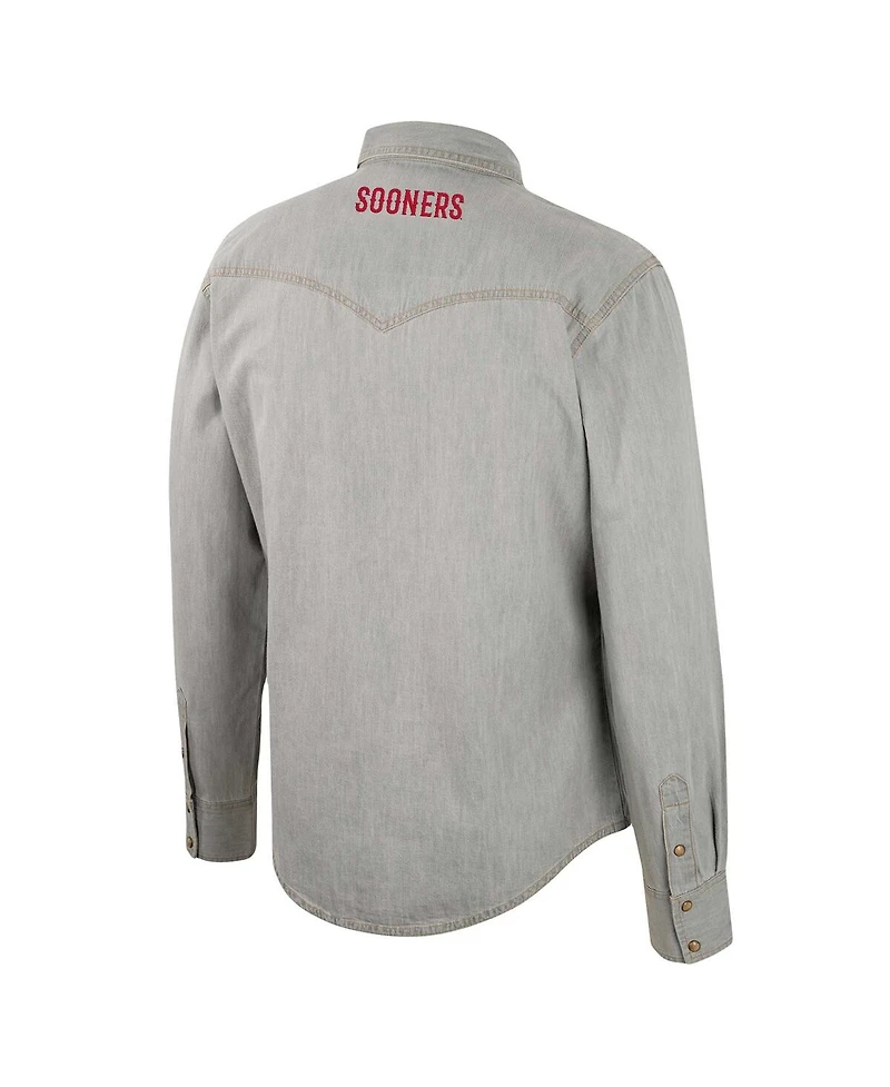 Men's Colosseum x Wrangler Gray Oklahoma Sooners Cowboy Cut Western Full-Snap Long Sleeve Shirt