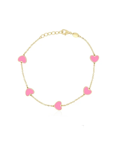 The Lovery Bubblegum Pink Heart Station Bracelet 14K Gold