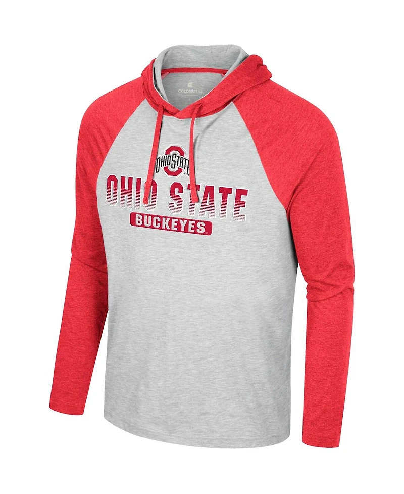 Men's Colosseum Heather Gray Ohio State Buckeyes Hasta La Vista Raglan Hoodie Long Sleeve T-shirt