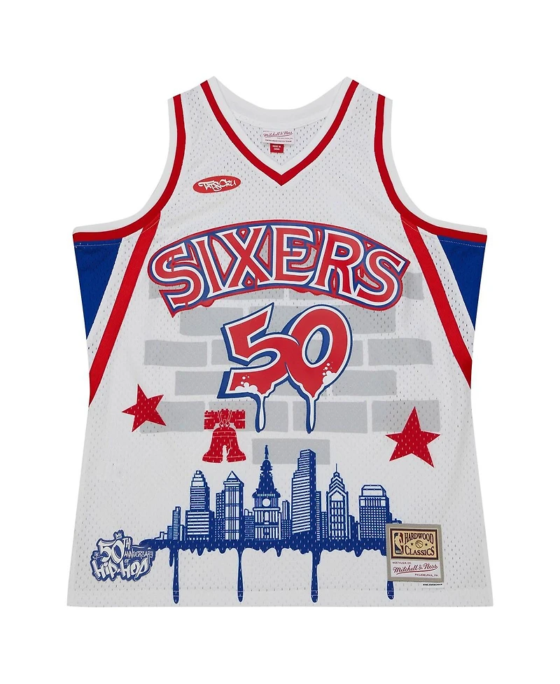 Men's Mitchell & Ness x Tats Cru White Philadelphia 76ers Hardwood Classics Fashion Jersey