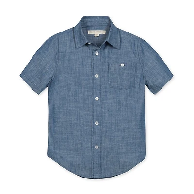 Hope & Henry Boys Short Sleeve Chambray Button Down Shirt