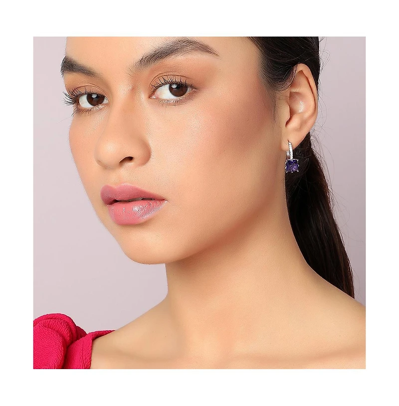 Sohi Women's Black Stone Hoop Earrings