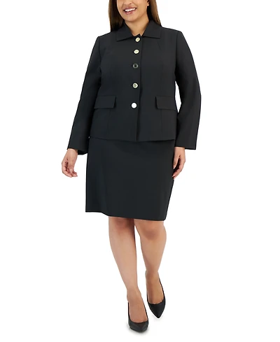 Le Suit Plus Crepe Wing-Collar Jacket & Slim Skirt