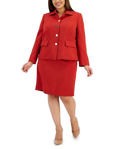 Le Suit Plus Size Crepe Wing-Collar Jacket & Slim Skirt Suit