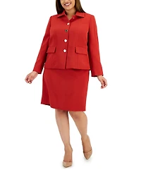 Le Suit Plus Size Crepe Wing-Collar Jacket & Slim Skirt Suit