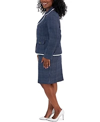 Le Suit Plus Check Print Contrast Trim Skirt