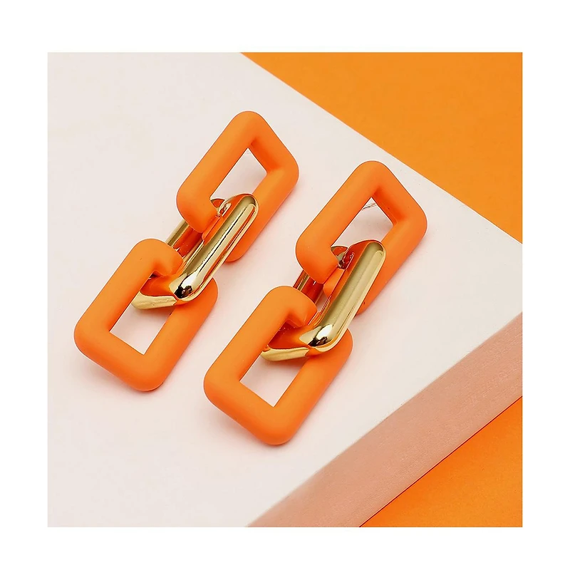Sohi Women's Orange Chain-link Drop Earrings