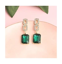 Sohi Women's Green Embellished Drop Earrings