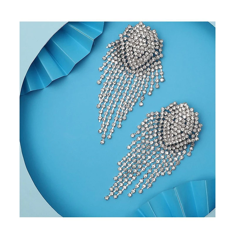 Sohi Women's Silver Bling Cluster Drop Earrings