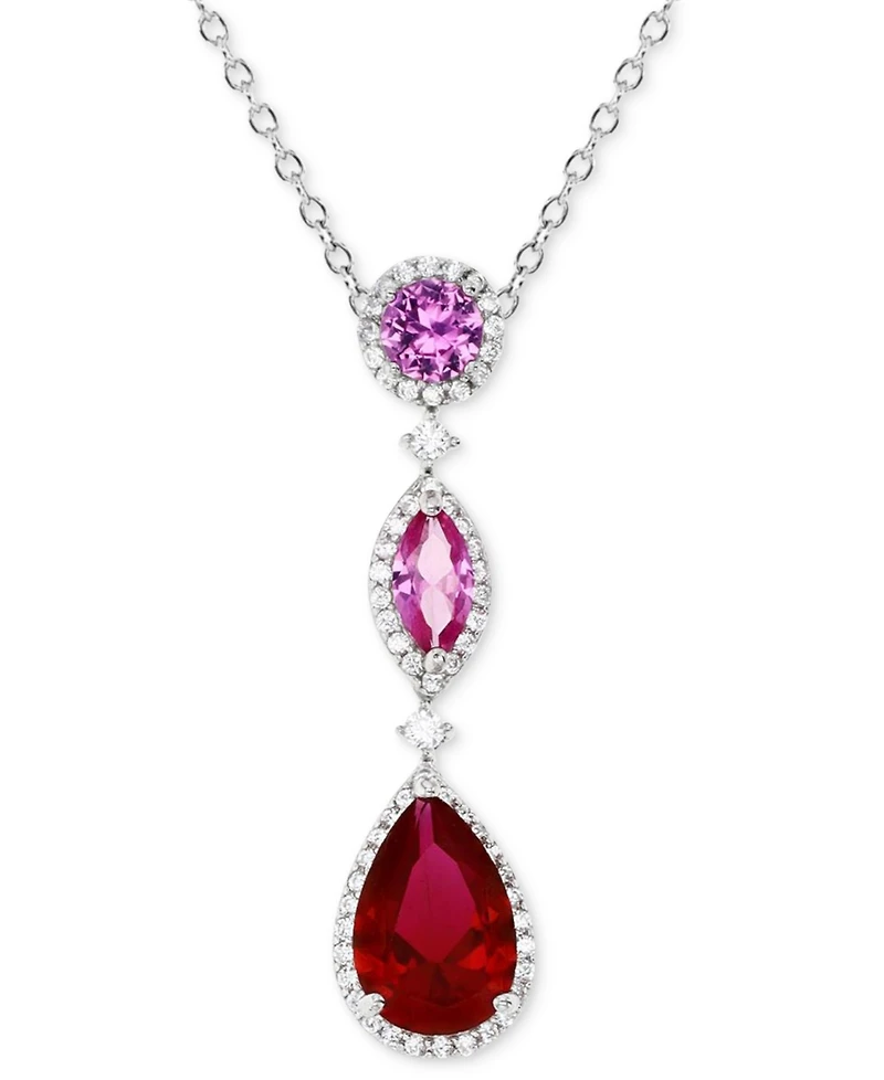 Cubic Zirconia Mixed-Cut 18" Lariat Necklace in Sterling Silver (Also in Lab-Grown Pink Sapphire/Lab-Grown Ruby)
