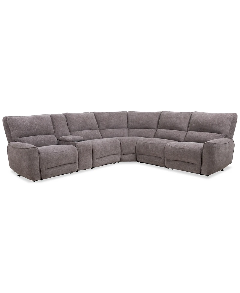 Closeout! Deklyn 129" 6-Pc. Zero Gravity Fabric Sectional with 3 Power Recliners & 1 Console, Created for Macy's