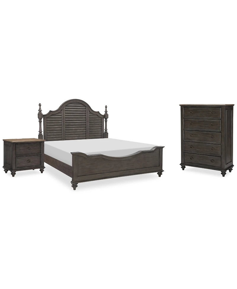 Mandeville 3pc Bedroom Set (Louvered California King Bed + Drawer Chest -Drawer Nightstand