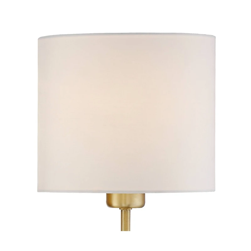 360 Lighting Amidon Modern Wall Lamp Warm Brass Metal Plug-in 8" Light Fixture White Fabric Drum Shade for Bedroom Reading Living Room House Home
