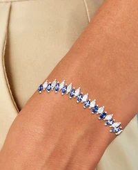 Cubic Zirconia Blue & White Marquise Zigzag Tennis Bracelet in Sterling Silver