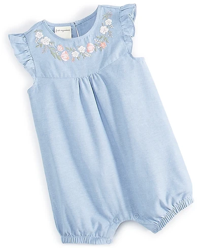 Baby Girls Cotton Chambray Flower Sunsuit, Exclusively at Macy's
