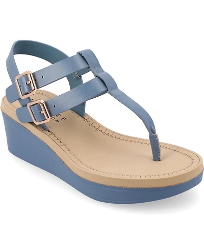 Journee Collection Women's Bianca Double Buckle Platform Wedge Sandals