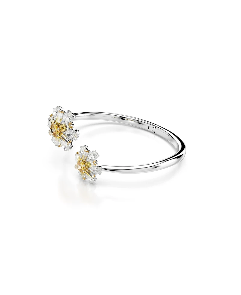 Swarovski Flower, Yellow, Rhodium Plated Idyllia Bangle Bracelet