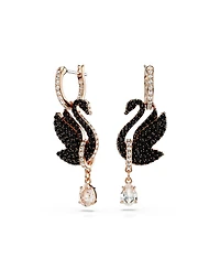 Swarovski Swan, Black, Rose Gold-Tone Iconic Swan Drop Earrings