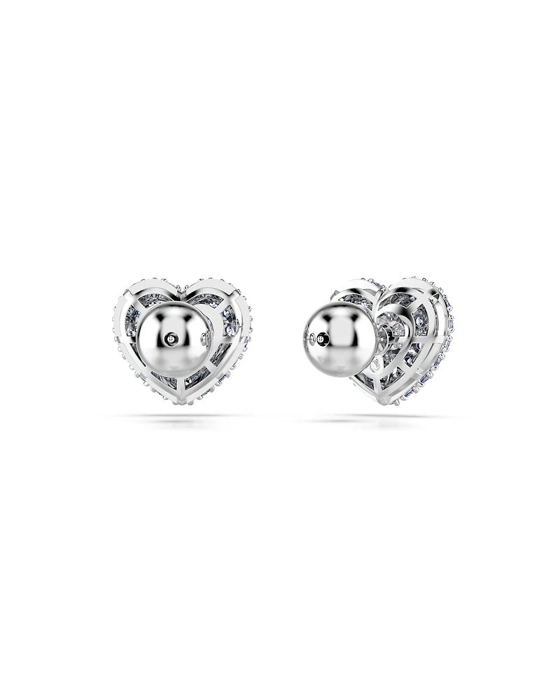 Swarovski Heart, Blue, Rhodium Plated Hyperbola Stud Earrings