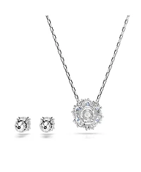 Swarovski Mixed Cuts, Flower, Blue, Rhodium Plated Idyllia Set, 2 Piece