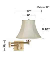 Alta Swing Arm Wall Mounted Lamp Warm Antique Brass Plug-In Light Fixture Dimmable Creme Fabric Bell Shade for Bedroom Bedside House Reading Living Ro