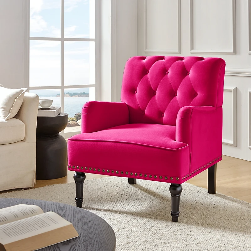 Velvet Tufted Upholstered Armchair with Nailhead Trim