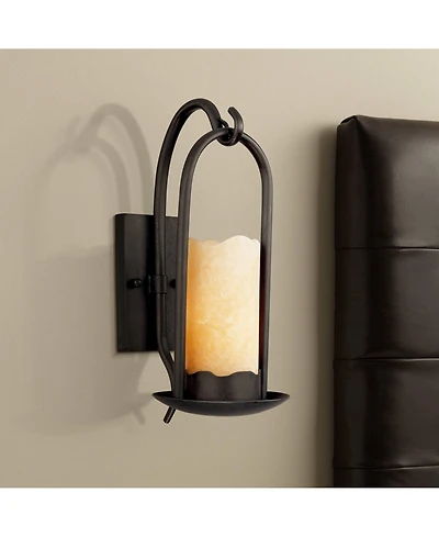 Hanging Onyx Rustic Vintage-like Wall Light Sconce Espresso Bronze Hardwired 6 1/2" Wide Fixture Faux Candle Stone Shade for Bedroom Bathroom Vanity R