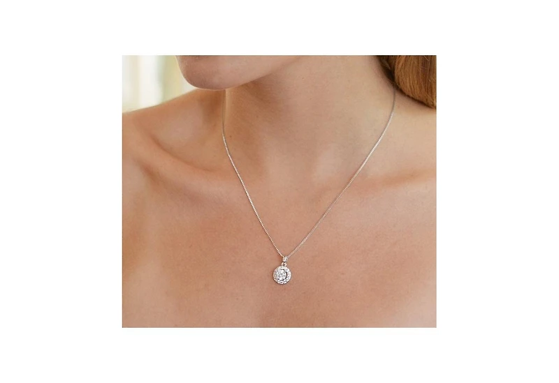 Round Halo Crystal Pendant Necklace