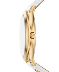 Michael Kors Women's Slim Runway Three-Hand White Leather Watch 38mm