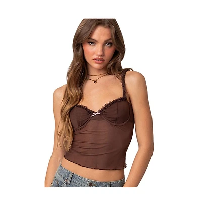 Edikted Womens Mercy Sheer Mesh Bra Top