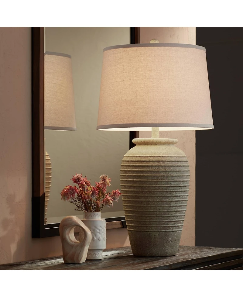 John Timberland Austin Rustic Table Lamp 28" Tall Sand Toned Cream Linen Drum Shade for Bedroom Living Room Bedside Nightstand Office Kids Family