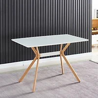 Simplie Fun Minimalist White Dining Table with Metal Shelf