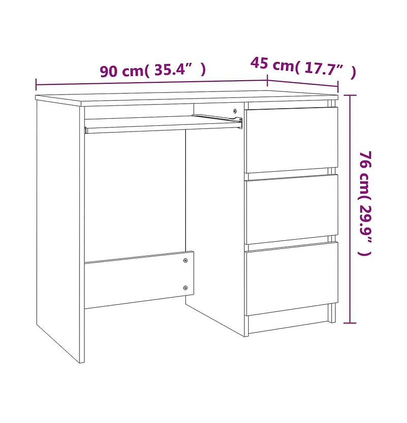 vidaXL Desk High Gloss White 35.4"x17.7"x29.9" Engineered Wood