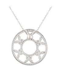 Suzy Levian New York Suzy Levian Sterling Silver Cubic Zirconia Butterfly Accent Circle Pendant Necklace