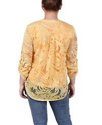 Ny Collection Women's Long Sleeve Burnout Y-neck Blouse