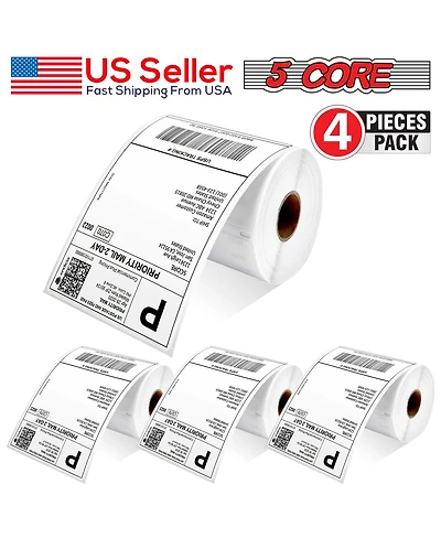 5 Core Shipping Label Printer 4 Pack 4 x 6 Inch Direct Thermal Labels for Organizing Commercial Use Label Printer Stickers -Dtl 4PK