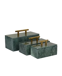Rosemary Lane Real Marble Box with Gold-Tone Bar Handles Set of 3 - 12", 10", 8" W